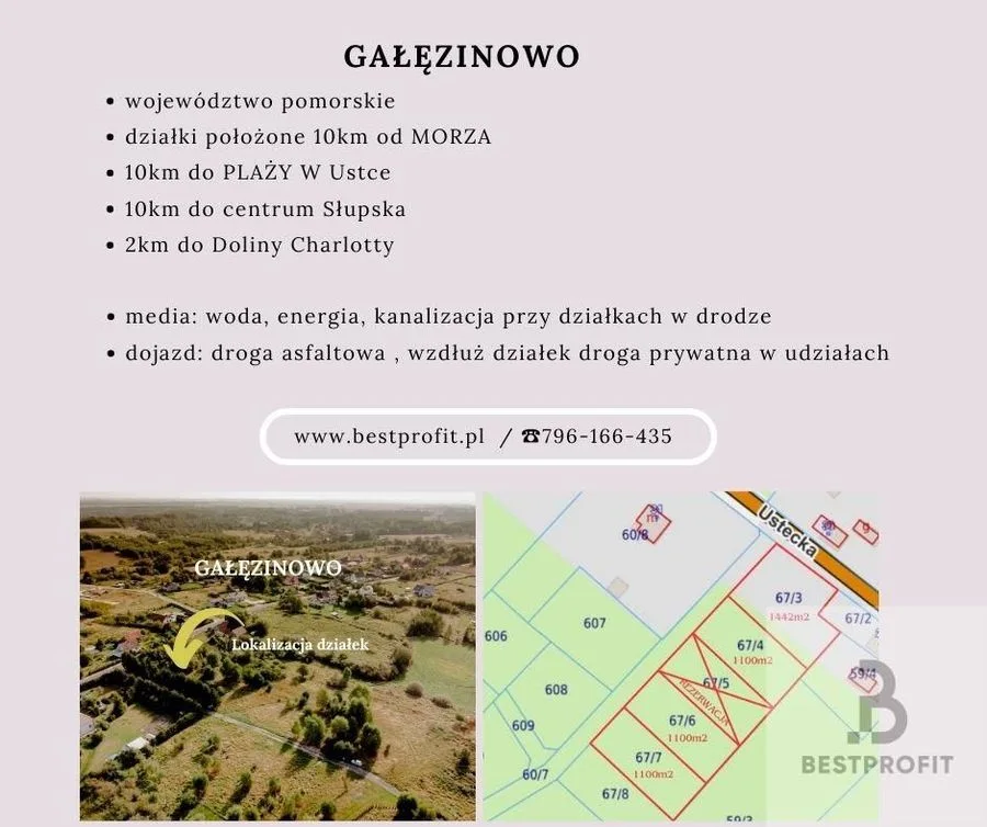 Działka budowlana 10km od morza Gałęzinowo, Słupsk
