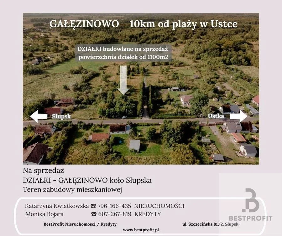 Działka budowlana 10km od morza Gałęzinowo, Słupsk