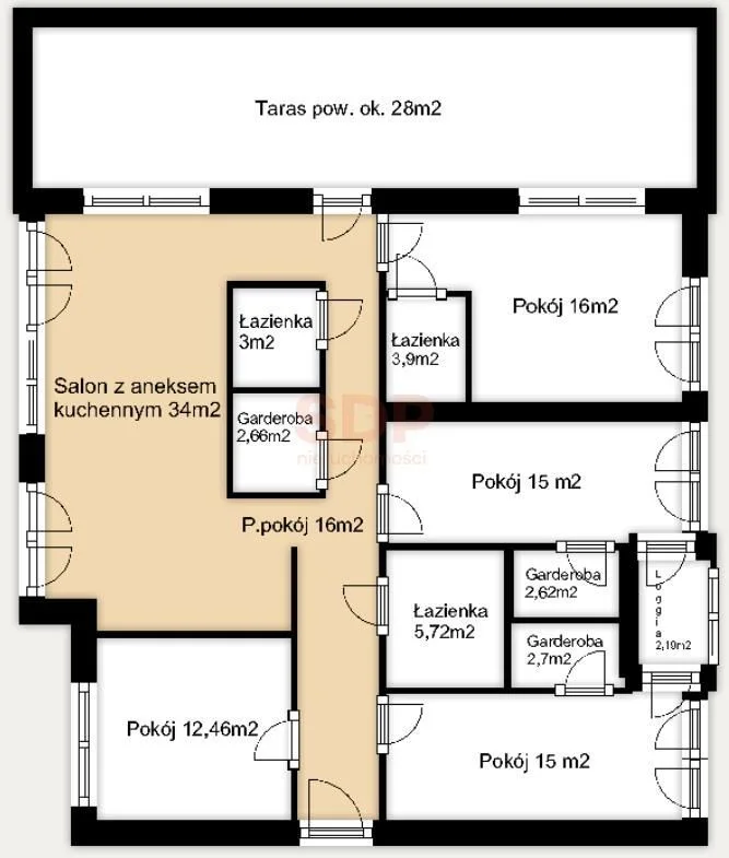 4-sypialnie, duży taras, 2-garderoby, 3-łazienki, 33,8m2 SALON