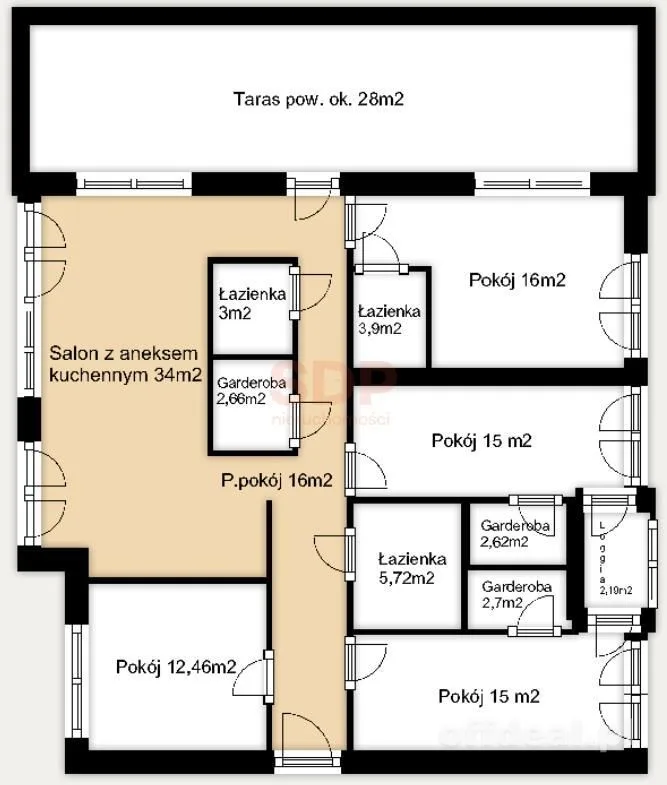 4-sypialnie, duży taras, 2-garderoby, 3-łazienki, 33,8m2 SALON