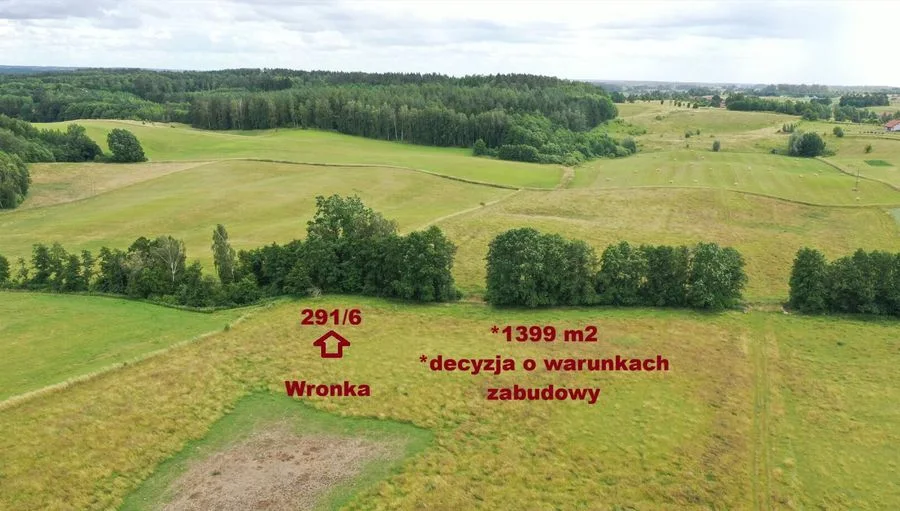 Działka budowlana  Mazury – Wronka, 1399 m2 , warunki zabudowy