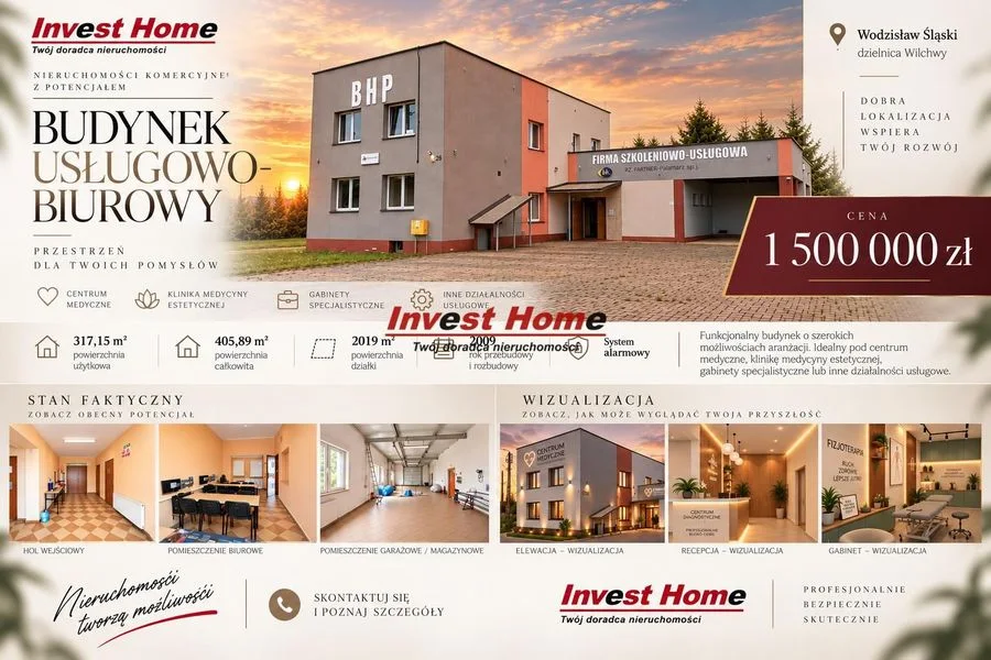 WODZISŁAW ŚLĄSKI | BUDYNEK BIUROWO-USŁUGOWY | 317 m² | DZIAŁKA 2 019 m²